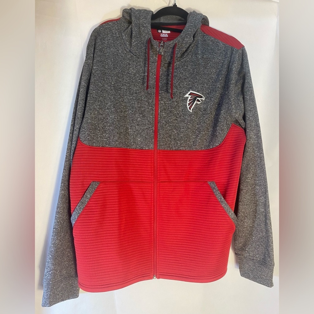 Atlanta Falcons NFL Team Apparel Red Gray Full Zip Hoodie‎ Sweatshirt Mens Large